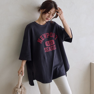女装 字母图案圆领宽松短袖 胖mm冬装 时尚 休闲T恤1225 新品 韩国大码