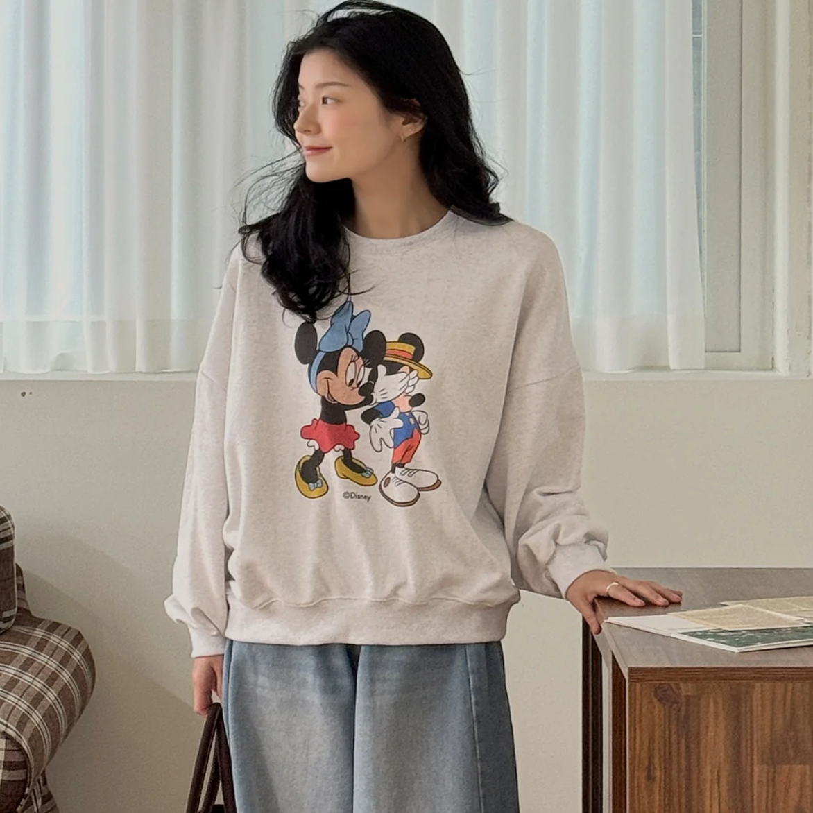 韩国大码女装胖mm秋装新品可爱卡通米奇米妮图案宽松长袖卫衣1020