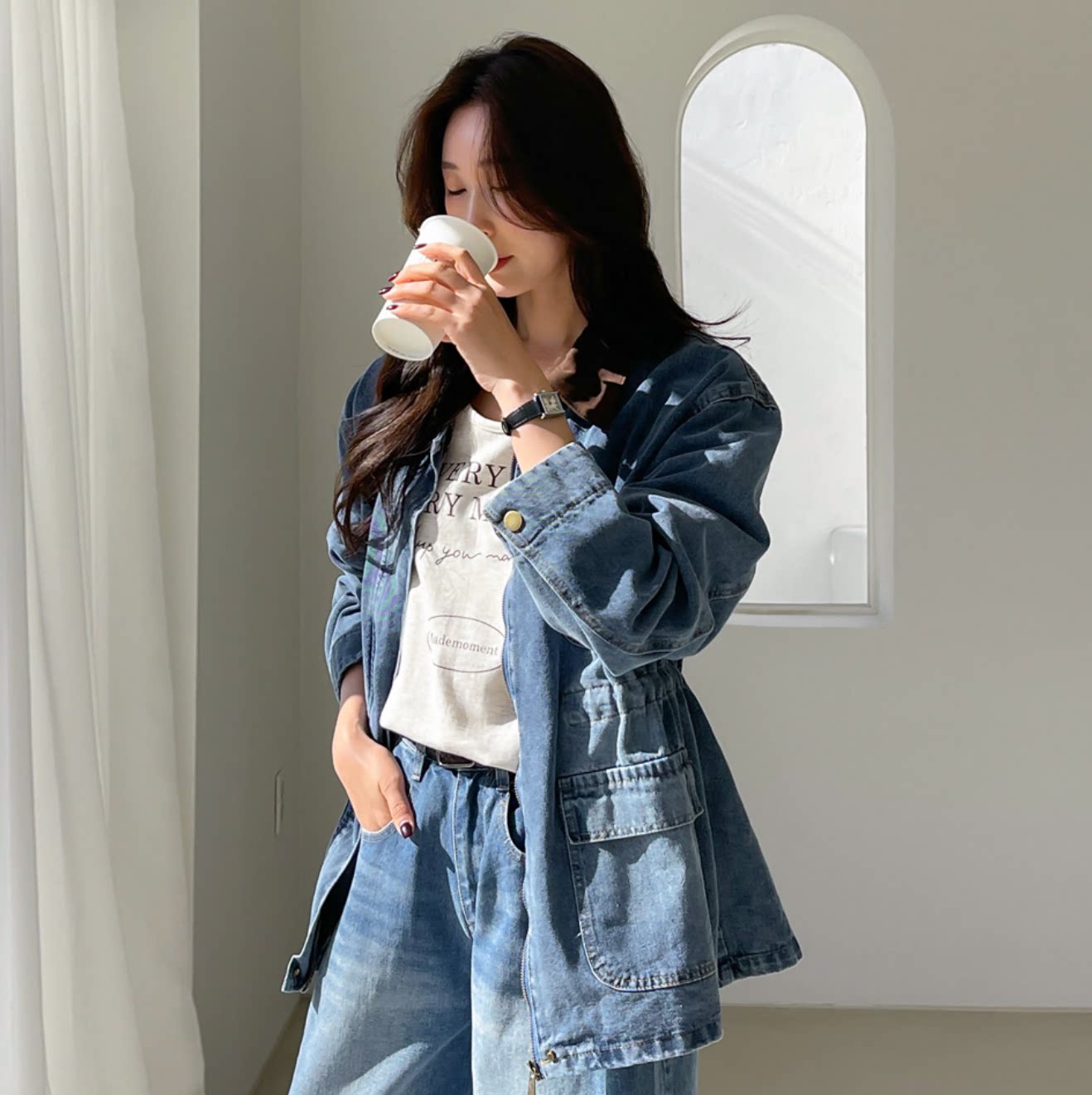 韩国代购特大码女装胖mm春装新品时尚拼色翻领大口袋休闲外套0310