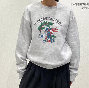 胖mm冬装 韩国代购 女装 拉绒印第安印花口袋卫衣0107 特大码 新品