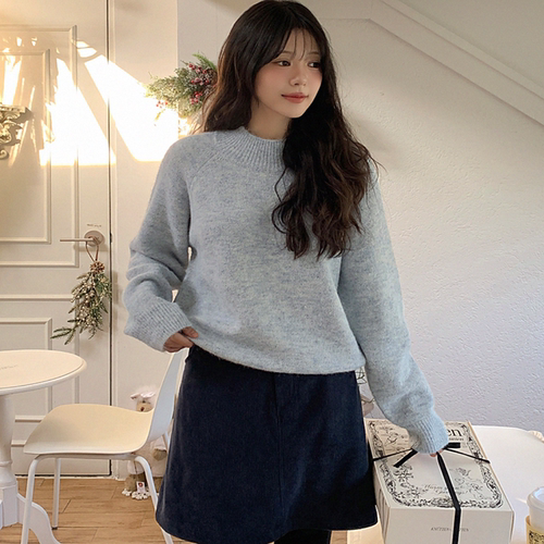 韩国特大码女装胖mm冬装新品靓丽纯色小立领宽松舒适针织毛衣1215
