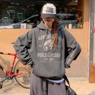 大码 时尚 女装 新品 字母图案连帽宽松休闲卫衣0320 胖mm春装 韩国代购