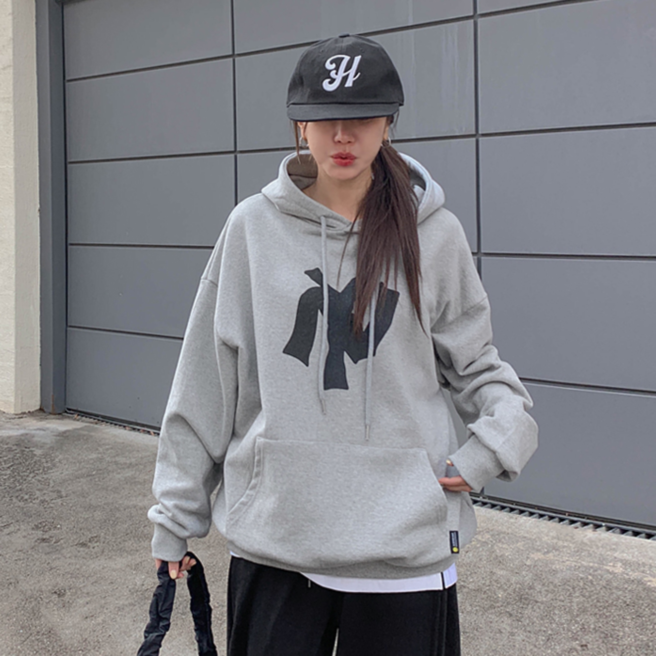 韩国代购特大码女装胖mm春装新品时尚NY字母连帽宽松休闲卫衣0228