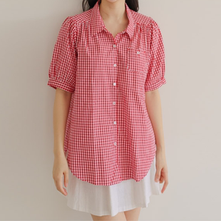 胖mm夏装 602 大码 衬衫 韩国代购 时尚 新品 女装 甜美小格纹单口袋短袖