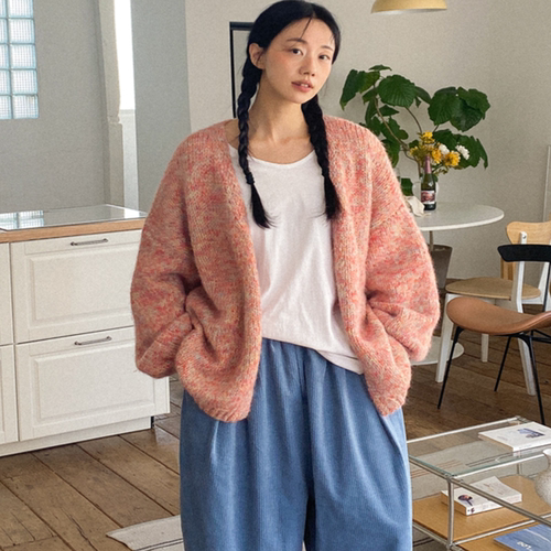 韩国代购大码女装胖mm冬装新品时尚V领宽松舒适长袖针织开衫1214