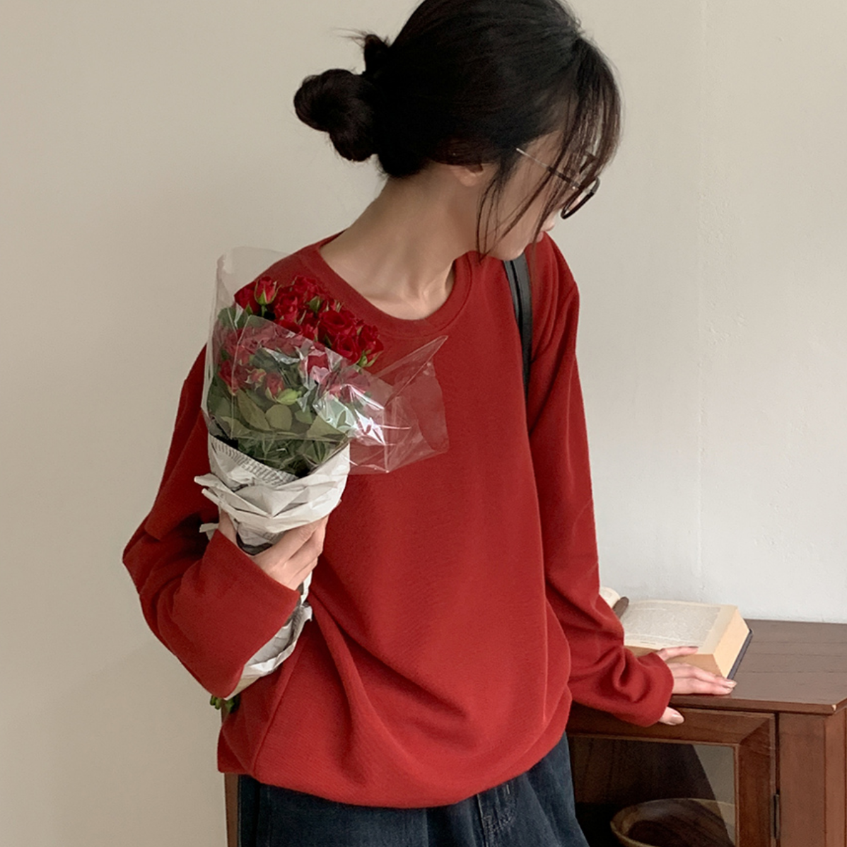 韩国特大码女装胖mm秋装新品时尚纯色圆领宽松舒适长袖针织T恤919