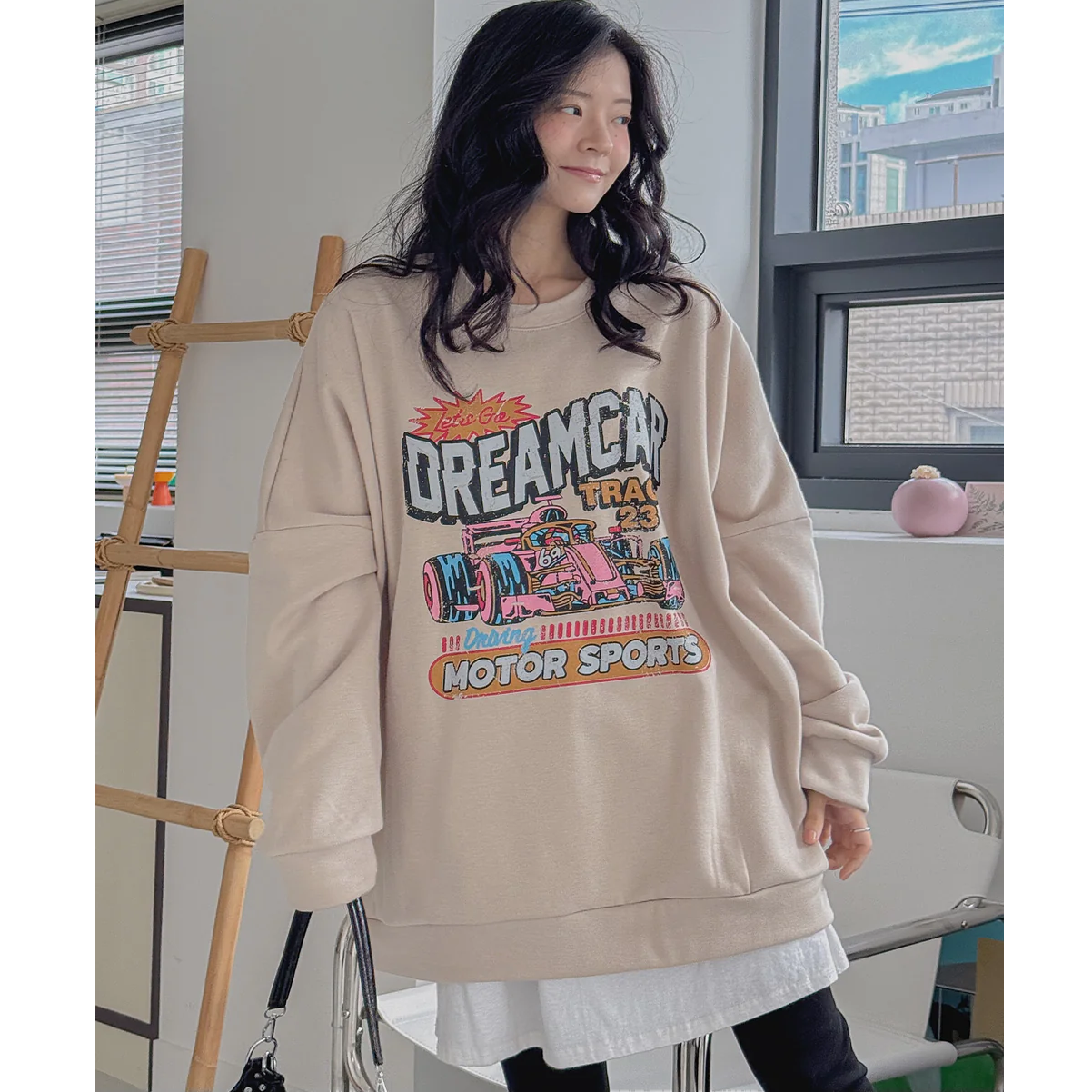 韩国大码女装胖mm冬装新品可爱卡通赛车字母图案薄绒宽松卫衣1025