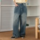 女装 磨白中腰宽松阔腿休闲牛仔裤 胖mm春装 时尚 0308 新品 韩国特大码