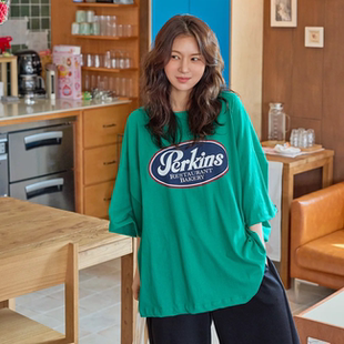 韩国特大码女装胖mm春装新品时尚字母徽标圆领宽松短袖休闲T恤402