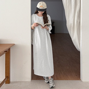 新品 韩国代购 胖mm冬装 女装 简约纯色圆领宽松休闲连衣裙0320 特大码