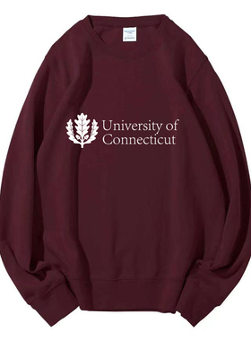 UCONN康涅狄格大学 圆领卫衣加绒外套纪念品周边大学生班服定制
