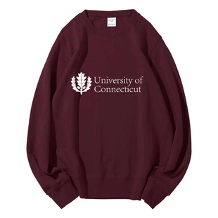 UCONN康涅狄格大学 圆领卫衣加绒外套纪念品周边大学生班服定制