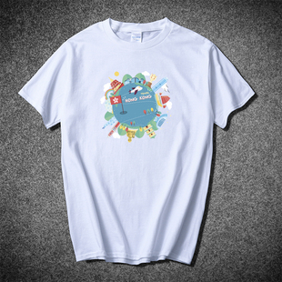 香港旅游纪念品T恤短袖狮子山下维多利亚港Hong Kong旅游情侣款棉