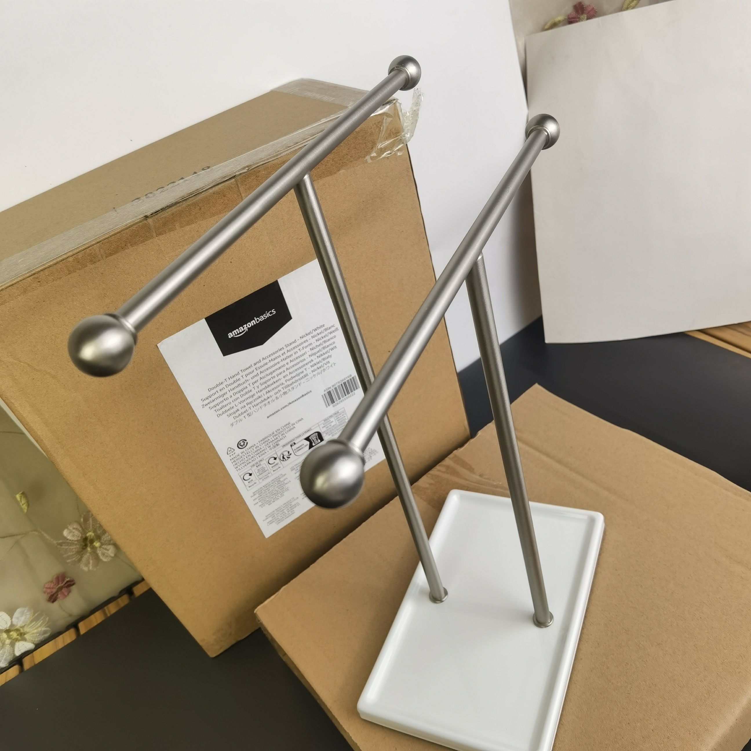 老美原单！原168一个 立式落地毛巾架台面不锈钢大理石置物架双杆