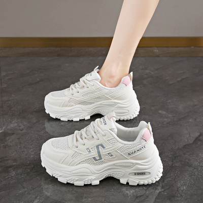 老爹鞋女款2025新款秋季网面小白鞋厚底不累脚防滑运动鞋增高女鞋