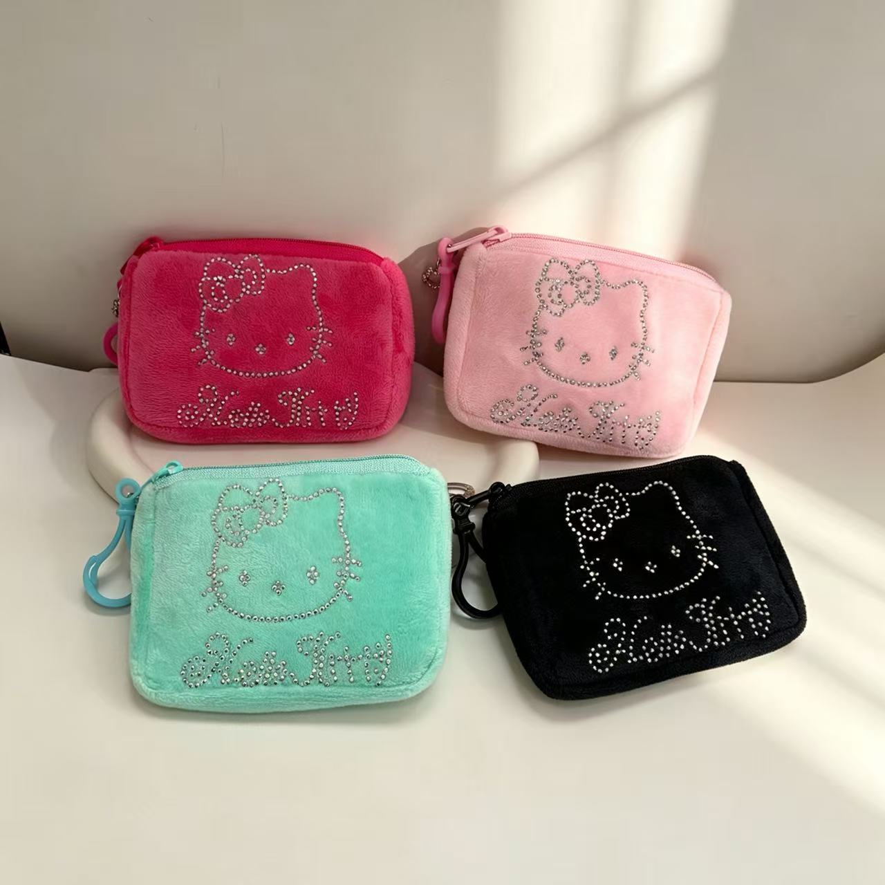 可爱毛绒烫钻猫咪零钱包挂件
