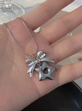 小众复古蝴蝶结爱心蛇骨项链韩国