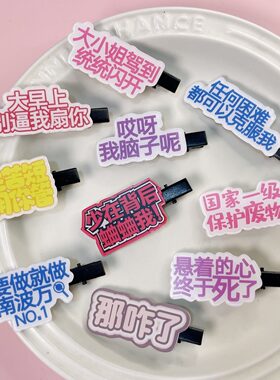 新款搞怪文字高颜值碎发发夹