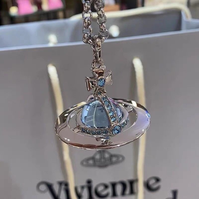 thumbnail for Alloy glass pendant vintage large three-dimensional earth planet necklace glass bead pendant buckle high-end sweater chain