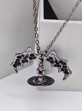 黑色蝙蝠立体土星项链