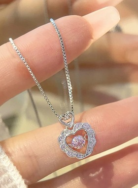 合金锁骨链灵动粉钻爱心项项链