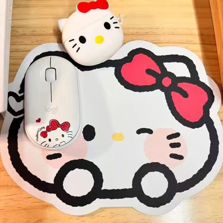 可爱HelloKitty卡通鼠标垫白色椭圆形办公桌垫少女心硅胶硅胶垫
