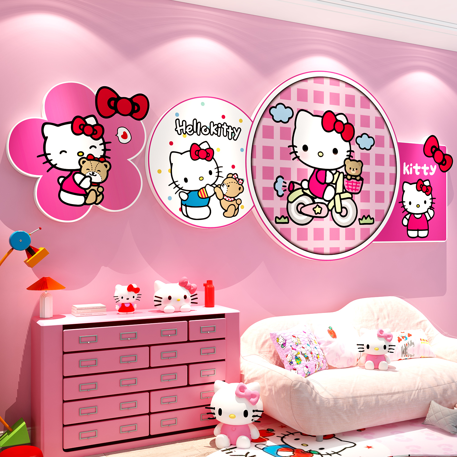 哈喽hellokitty猫儿童房间生日布置墙面装饰女孩卧室公主全套贴画图片