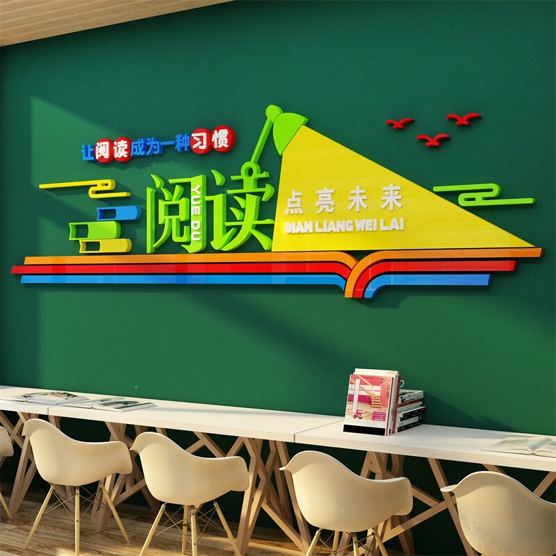 让阅读成为一种习惯贴纸图书角布置装饰览区吧绘本馆墙面环创文化