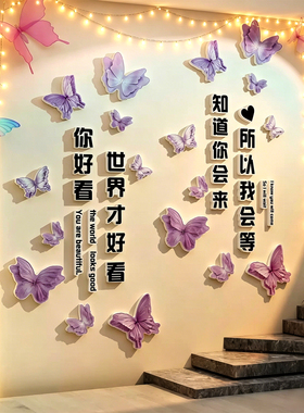 网红蝴蝶美容院进门形象墙贴