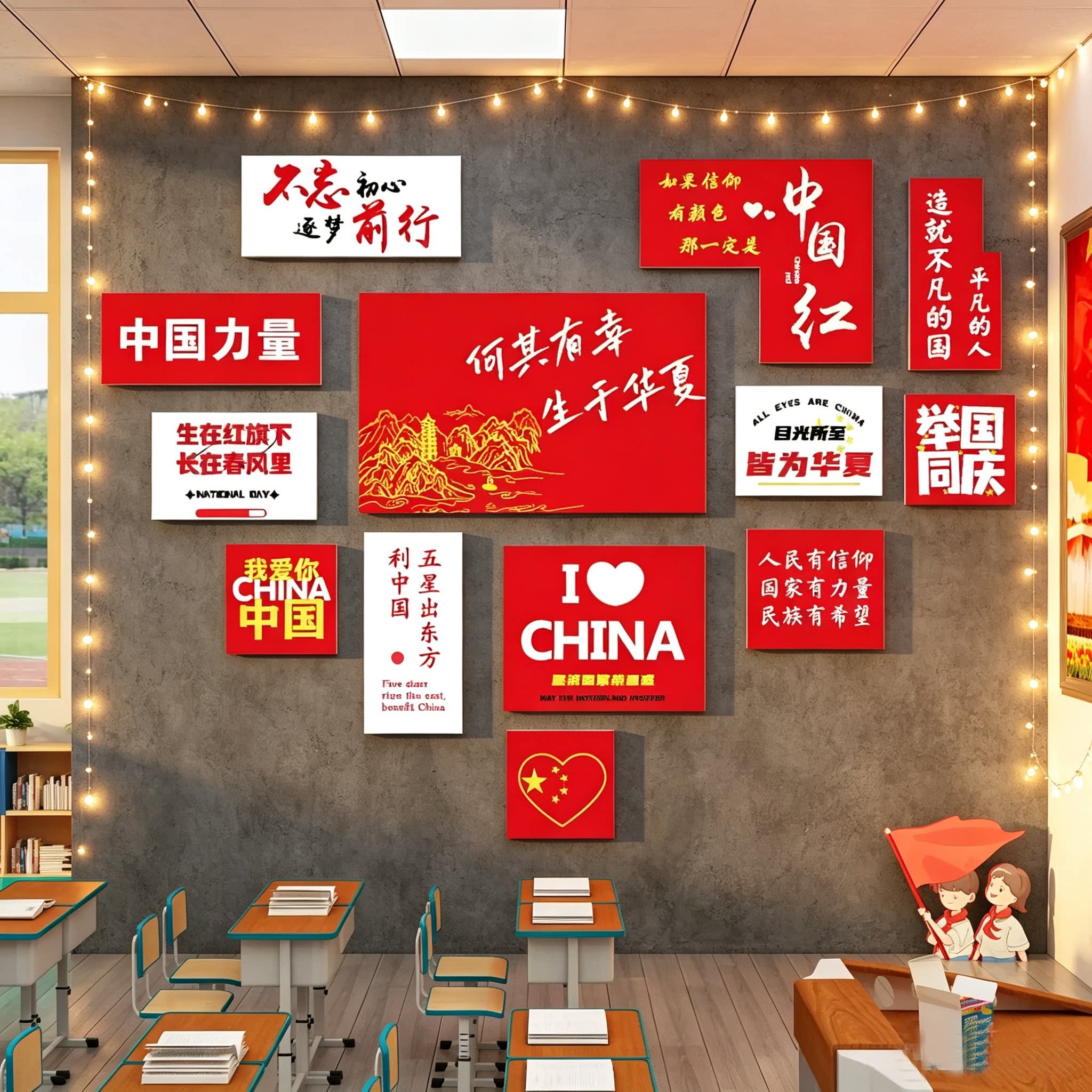 我爱中国庆节氛围布置班级文化教室装饰品黑板报墙贴场景红色主题