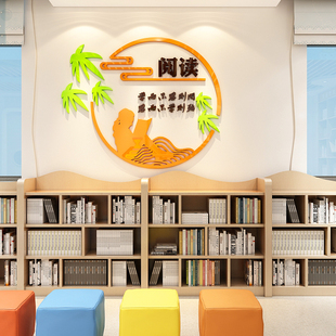 图书阅读角布置装饰绘本馆环创职工书吧屋教室班级文化墙面阅览区