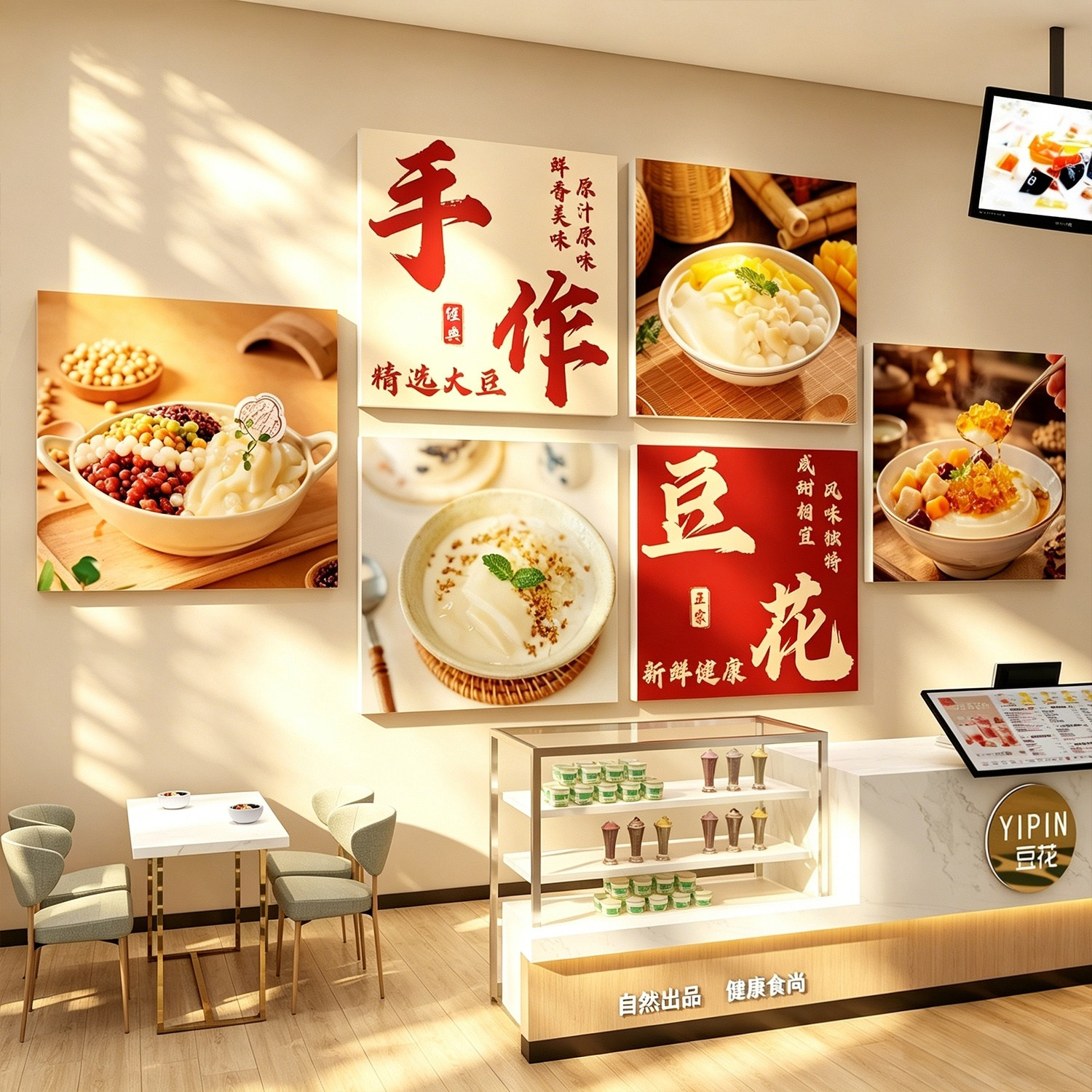 网红手工作冰豆花店墙面装饰海报贴纸背景氛围布置糖水铺广告牌图
