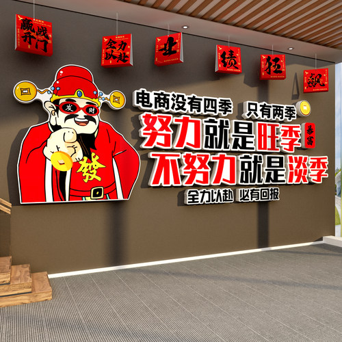 电商司办公室墙面装饰企业文化氛围布置励志标语开门红销售部618