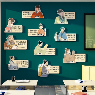 班级布置教室装饰文化阅读名人言挂画古诗词书香校园主题黑板贴纸