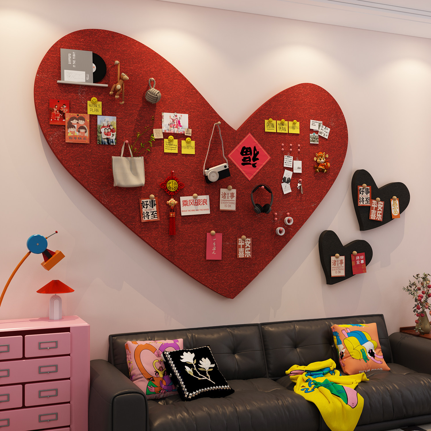 2026新马年快乐爱心毛毡板客厅沙发电视背景墙面装饰贴画竞照片