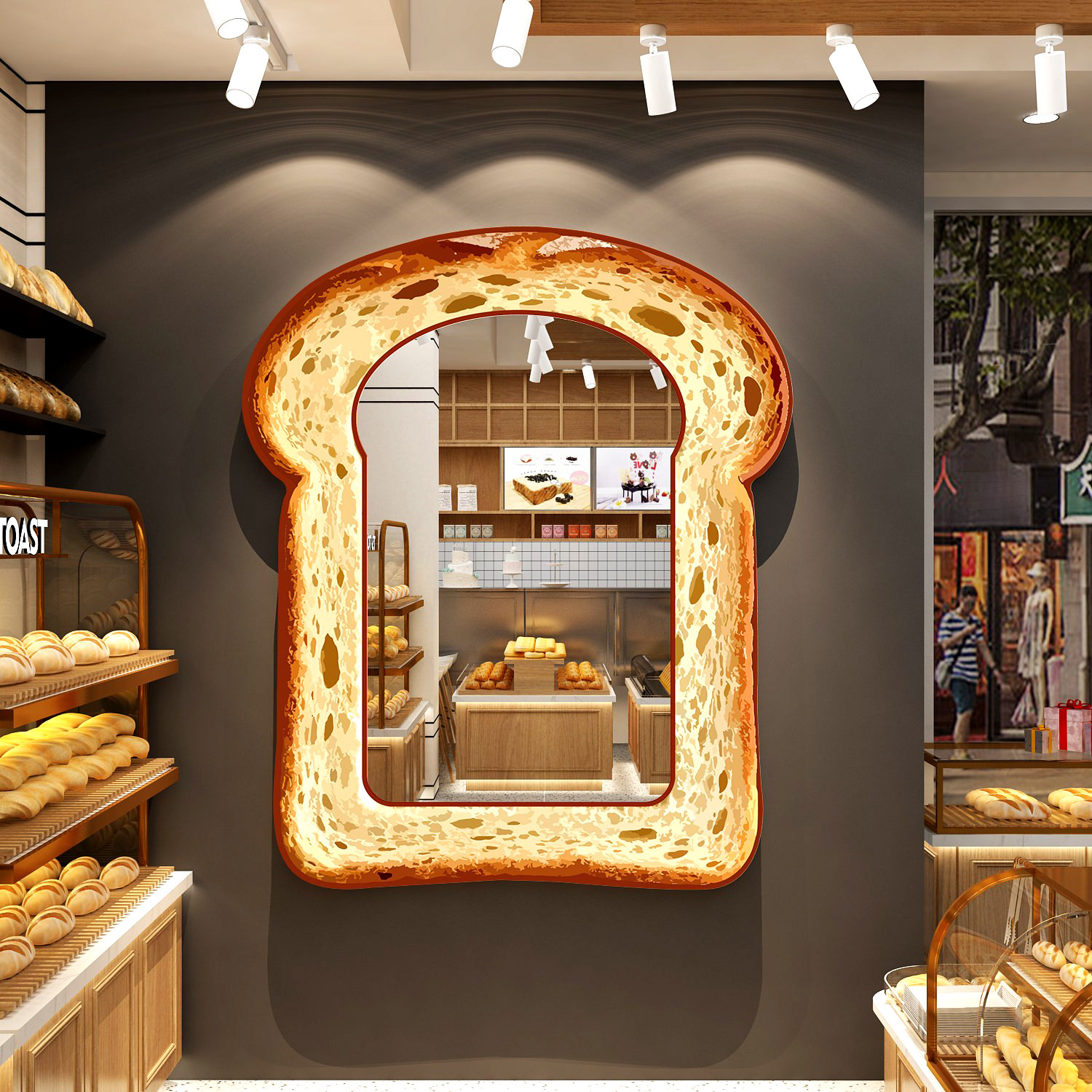 网红镜子打卡面包烘焙蛋糕店造型墙装饰贴氛围布置吸引顾客甜品