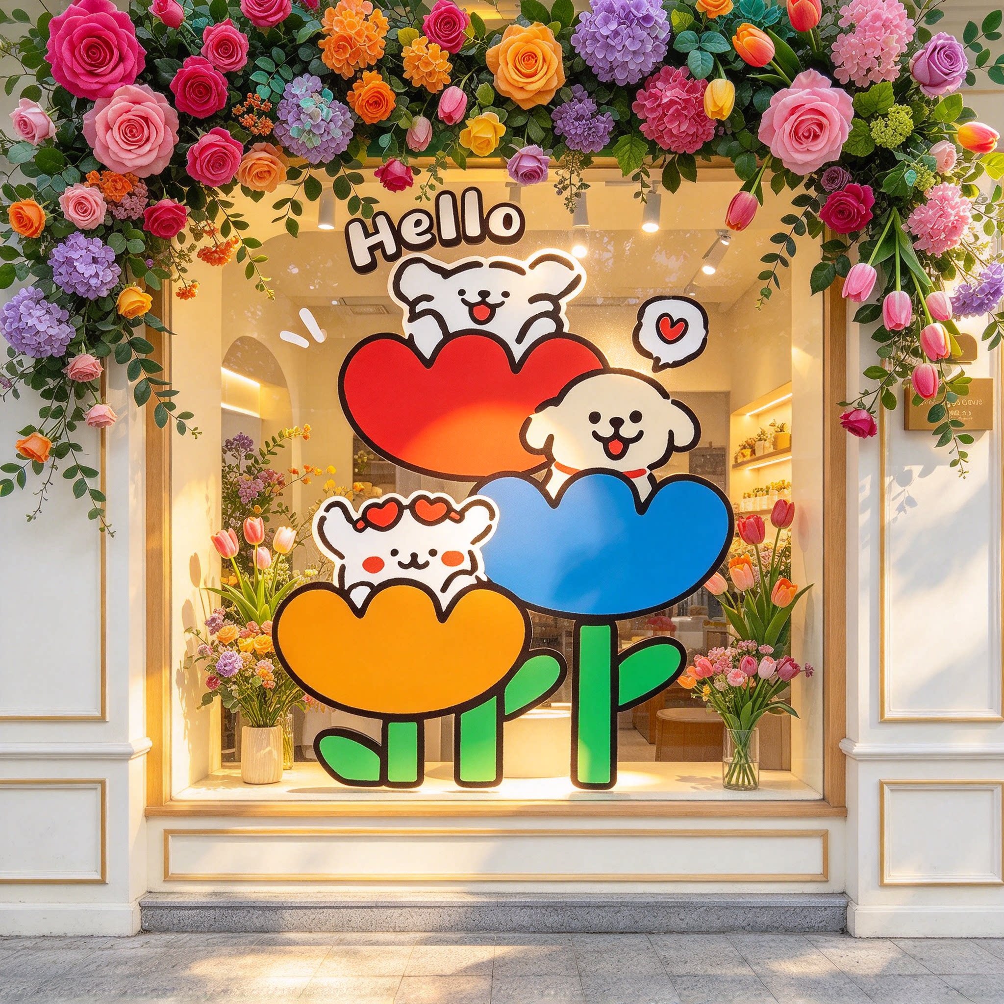线条小狗宠物店花墙场景布置装饰网红打卡拍照区氛围贴纸户外奶茶