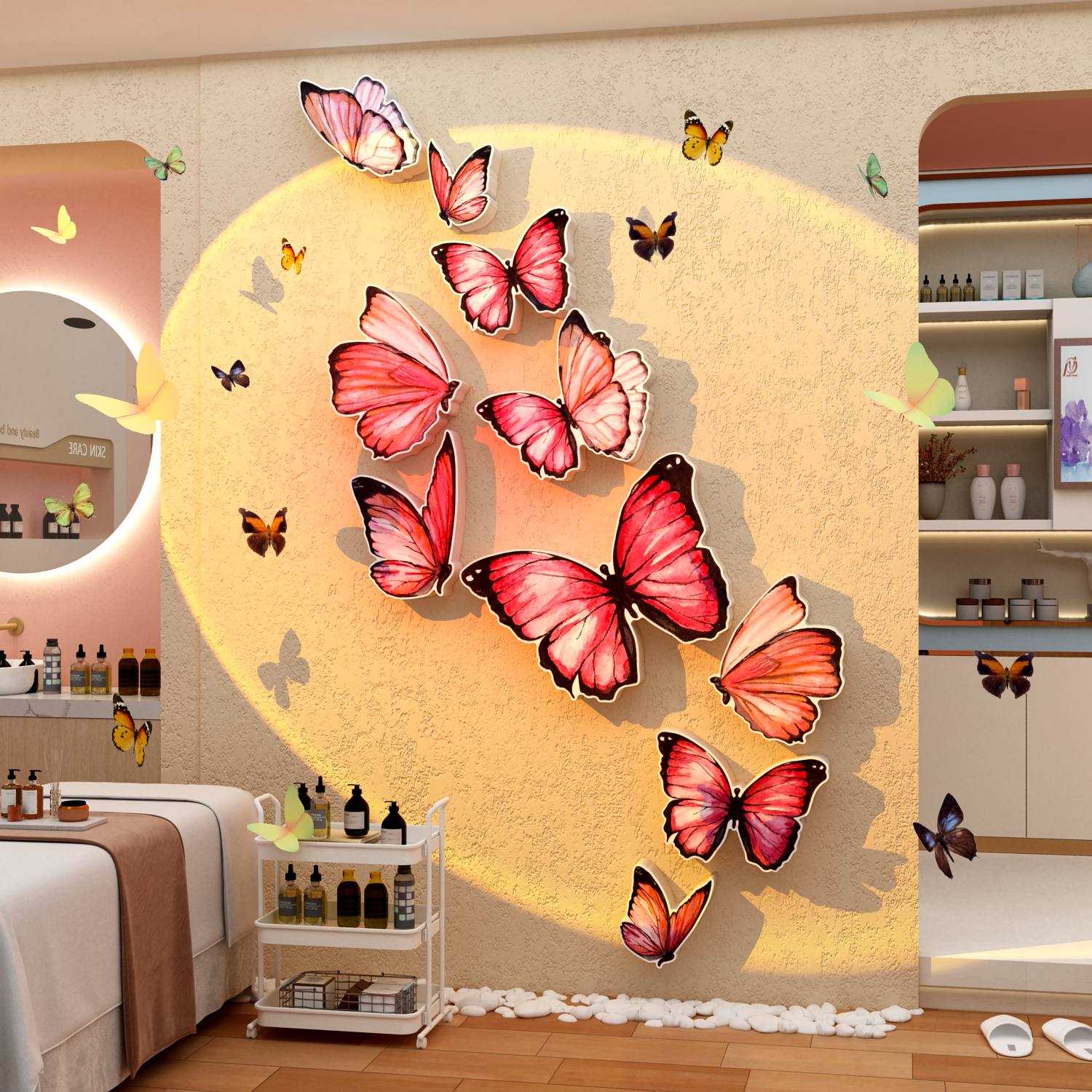 美容院网红店打卡布置立体蝴蝶花墙面装饰画睫造景氛围美陈高级感图片
