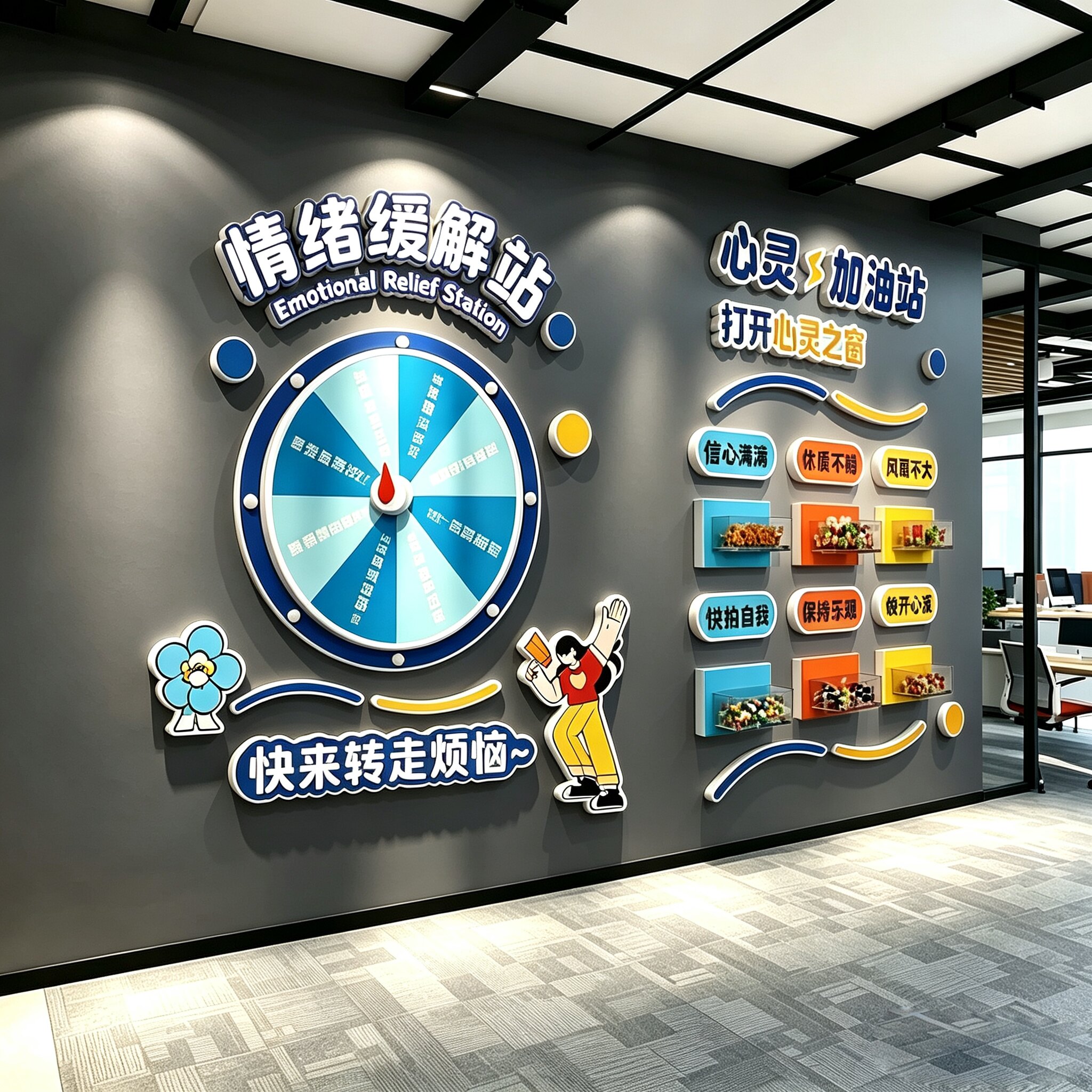 公司情绪互动幸运可爱转盘心灵理能量加油补给文化办室布置墙装饰