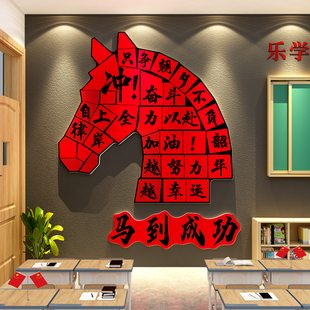 马年头教室布置装饰托管班级励志标语文化黑板报素材墙贴自习氛围