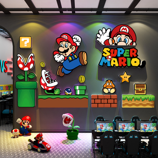 网吧电竞馆房间墙面装 饰布置超级玛丽马里奥海报挂画3d立体贴背景