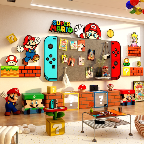 switch游戏机客厅电视背景墙面装饰贴画竞毛毡板照片任天堂马里奥