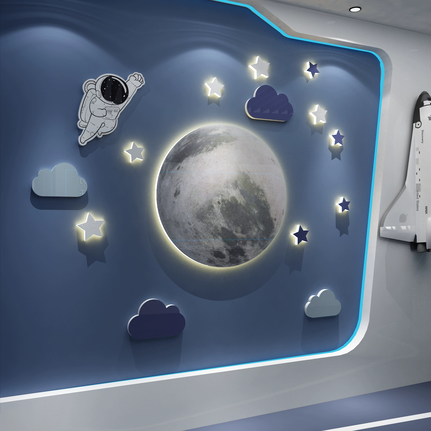 太空宇宙航员星球主题贴男孩儿童房间布置卧室墙面装饰画立体摆件图片
