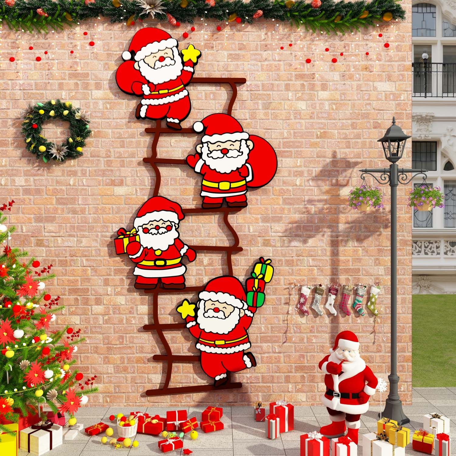 圣诞节老人墙壁面装饰网红打卡拍照区造场背景氛围布置3d立体贴纸