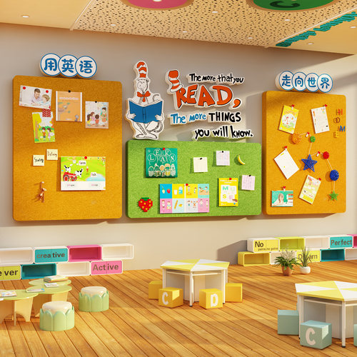英语角教室布置环创墙面装饰主题文化毛毡板展示国际培训机构背景