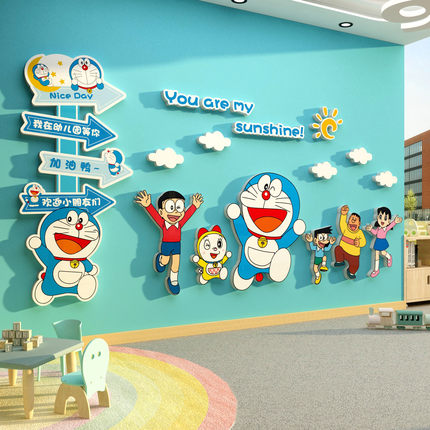 幼儿园墙面装饰走廊环创主题成品文化哆啦a梦挂画欢迎小朋友贴纸