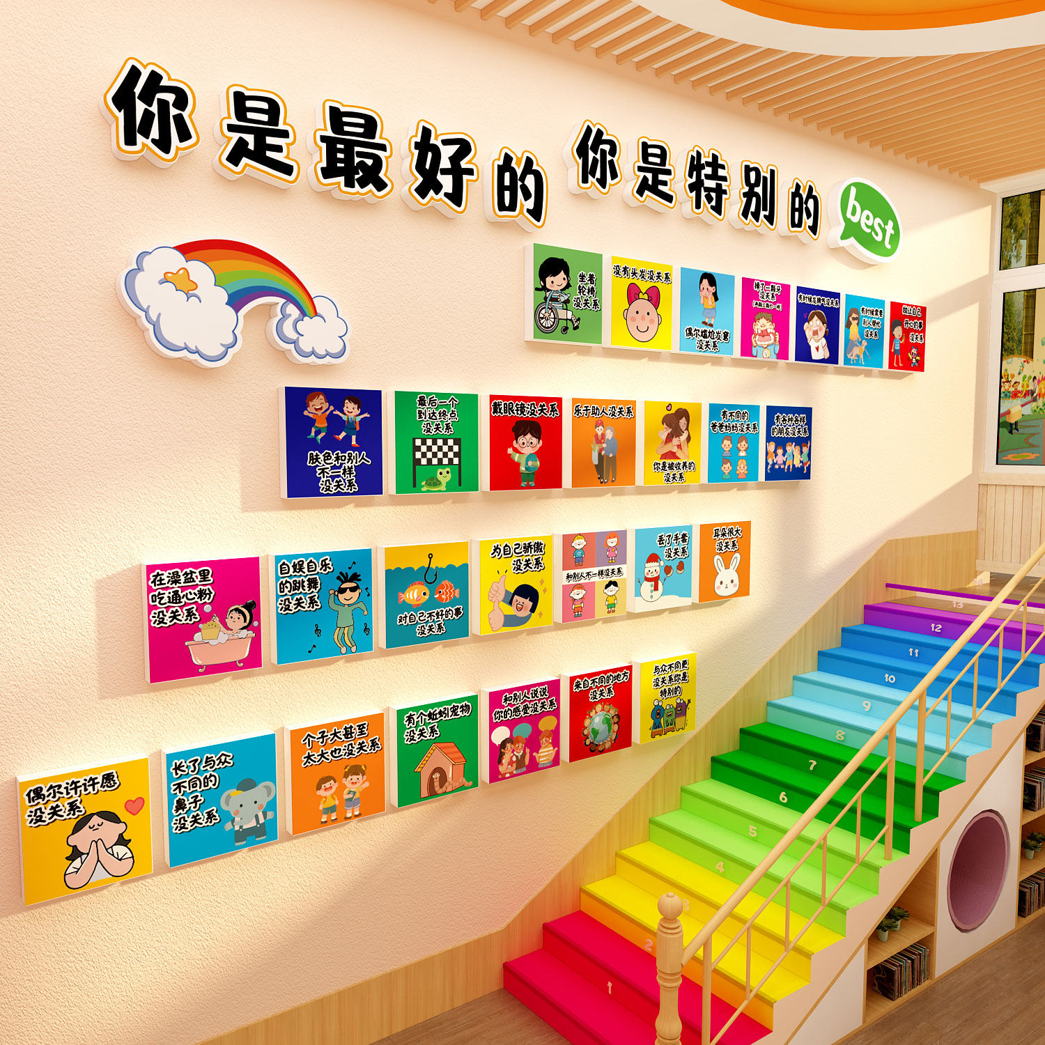幼儿园环创主题成品托管班形象墙贴教室布置装饰培训机构文化楼梯