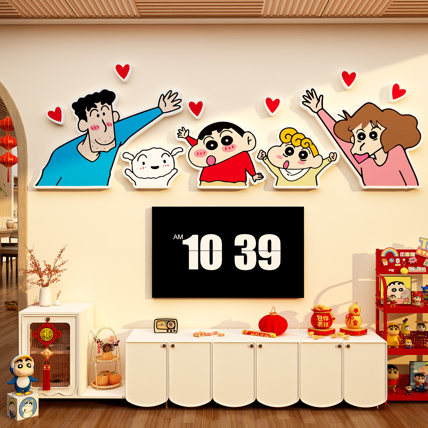 2026蜡笔小新马年春节布置电视背景墙装饰客厅贴挂画亚克力3d立体