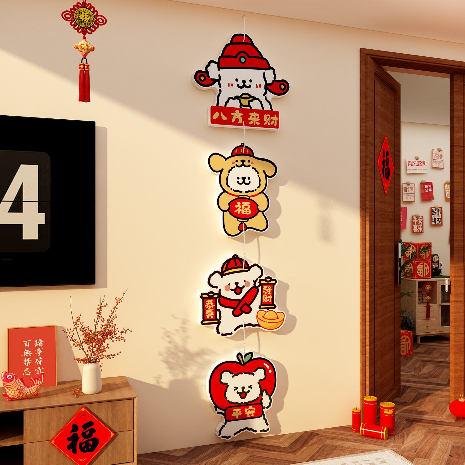 新马年线条小狗贴纸客厅沙发电视机背景墙面装饰挂件亚克力3d立体