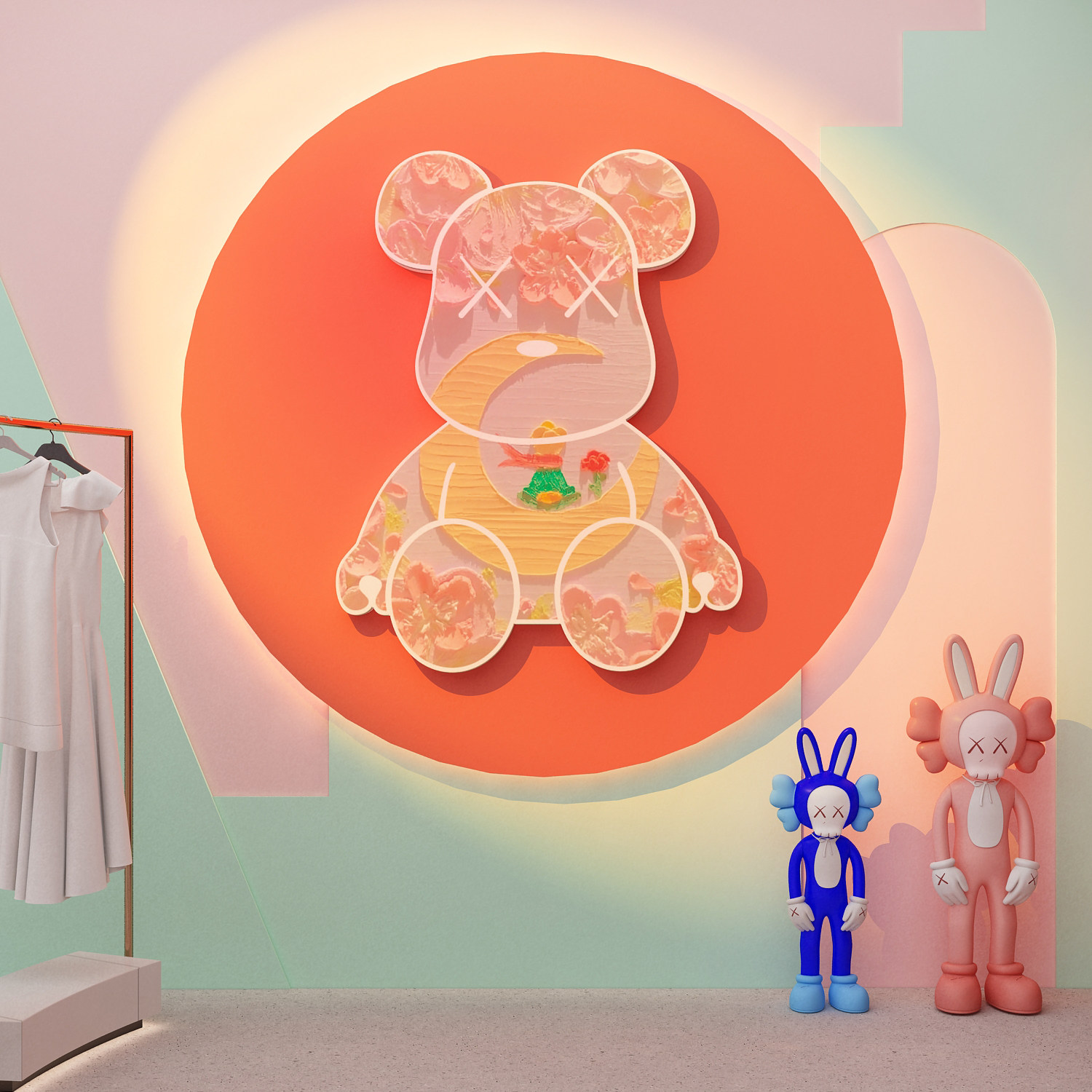 网红公仔女服装店背景墙面软装饰修画创意氛围布置摆件门口吸引人